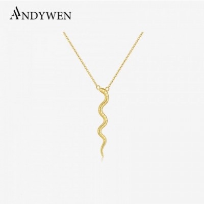ANDYWEN Women's Sterling Silver Gold Snake Pendant Preppy Style Beach Necklace