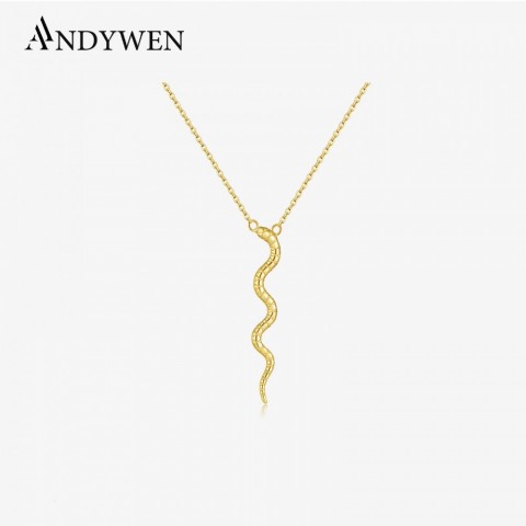 ANDYWEN Women's Sterling Silver Gold Snake Pendant Preppy Style Beach Necklace