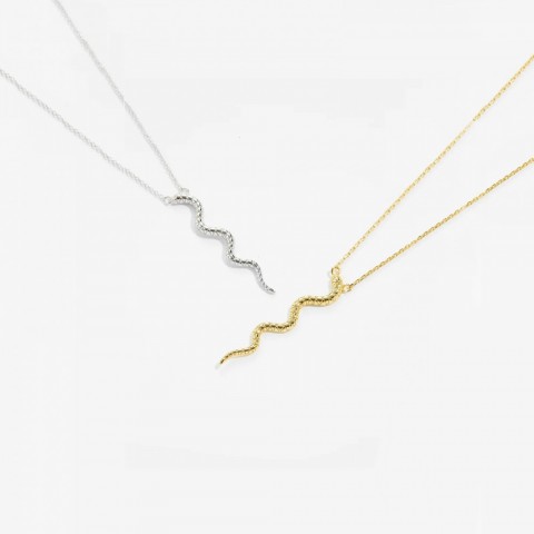 ANDYWEN Women's Sterling Silver Gold Snake Pendant Preppy Style Beach Necklace