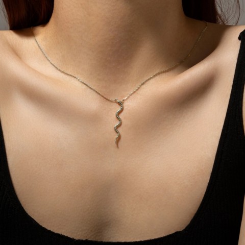 ANDYWEN Women's Sterling Silver Gold Snake Pendant Preppy Style Beach Necklace