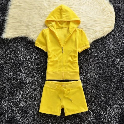 Women's Fashion Tracksuits Set with Hooded Sweatshirt and Velvet Shorts