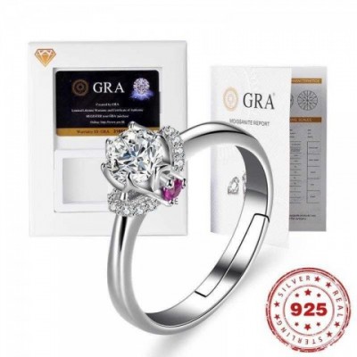 HOYON S925 Sterling Silver Crown Band Ring with Certified Diamond for Women's Engagement