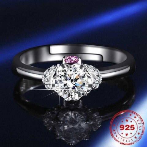 HOYON S925 Sterling Silver Crown Band Ring with Certified Diamond for Women's Engagement