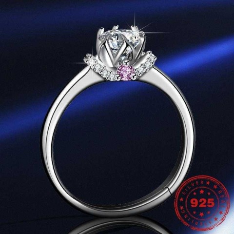 HOYON S925 Sterling Silver Crown Band Ring with Certified Diamond for Women's Engagement