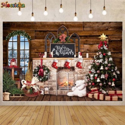 Merry Christmas Photography Backdrop by Mocsicka - Spray Painted Vinyl Wall Floor Props for Child Portrait