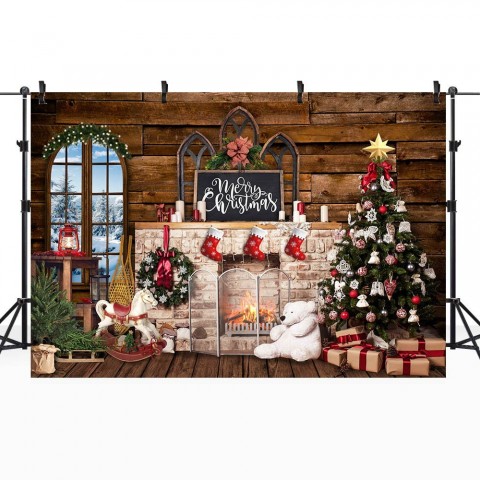 Merry Christmas Photography Backdrop by Mocsicka - Spray Painted Vinyl Wall Floor Props for Child Portrait