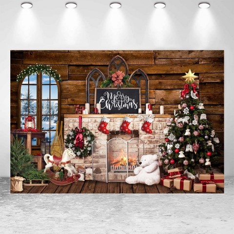 Merry Christmas Photography Backdrop by Mocsicka - Spray Painted Vinyl Wall Floor Props for Child Portrait