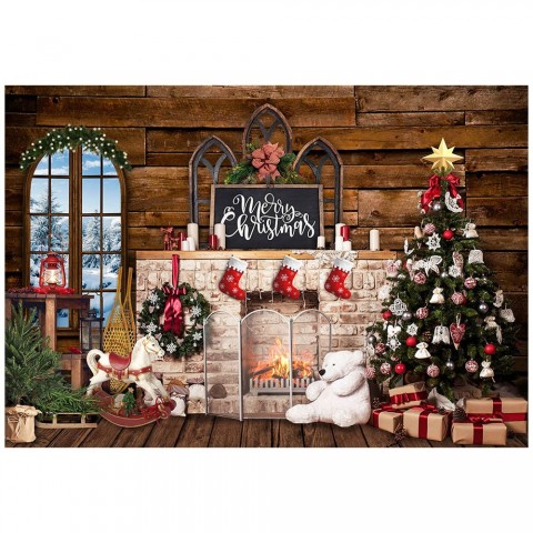 Merry Christmas Photography Backdrop by Mocsicka - Spray Painted Vinyl Wall Floor Props for Child Portrait