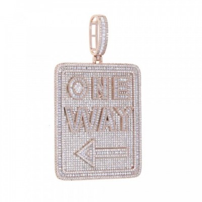 Iced Out Bling Men's Direction Signs Necklace with Cubic Zirconia