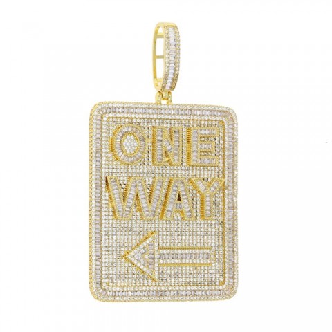 Iced Out Bling Men's Direction Signs Necklace with Cubic Zirconia