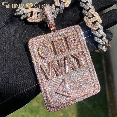 Iced Out Bling Men's Direction Signs Necklace with Cubic Zirconia