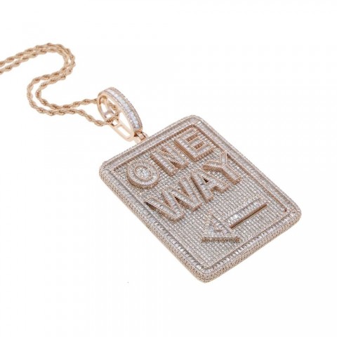 Iced Out Bling Men's Direction Signs Necklace with Cubic Zirconia