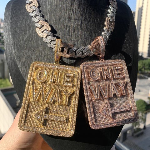 Iced Out Bling Men's Direction Signs Necklace with Cubic Zirconia