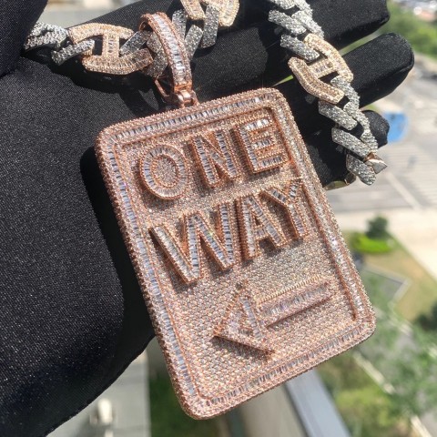 Iced Out Bling Men's Direction Signs Necklace with Cubic Zirconia