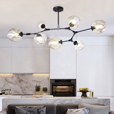 SANDYHA Nordic Glass Pendant Light - Creative Molecular Design LED Chandelier for Home Decor