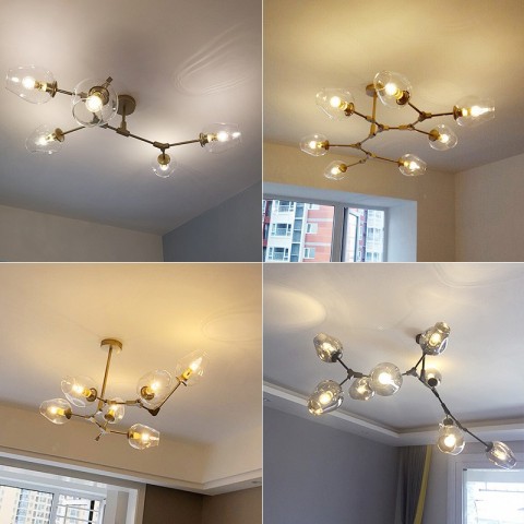 SANDYHA Nordic Glass Pendant Light - Creative Molecular Design LED Chandelier for Home Decor
