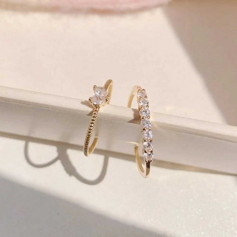 Trendy Adjustable Zircon Heart Rings Set for Women, Gold Color, Wedding Jewelry