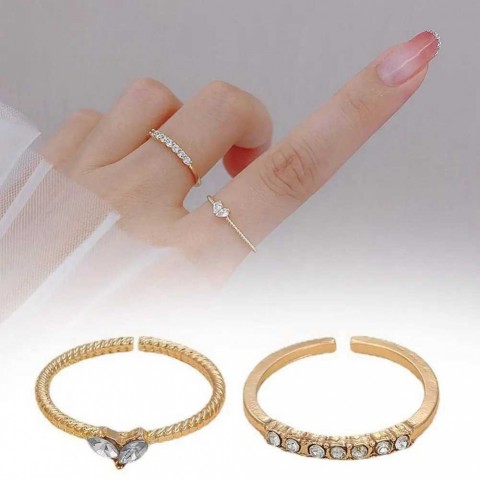 Trendy Adjustable Zircon Heart Rings Set for Women, Gold Color, Wedding Jewelry