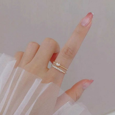 Trendy Adjustable Zircon Heart Rings Set for Women, Gold Color, Wedding Jewelry