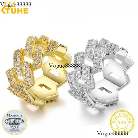 Sterg Sier Unisex Cuban Ring with Green Moissanite for Men