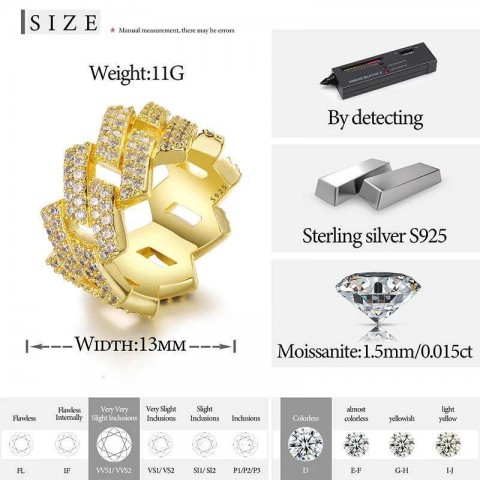 Sterg Sier Unisex Cuban Ring with Green Moissanite for Men