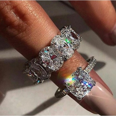 Choucong 2024 Designer Sterling Silver Oval White Topaz Moissanite Bridal Wedding Rings for Women