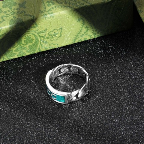 Unisex Sterling Silver Band Ring with Blue Enamel for Men and Women