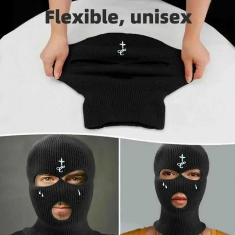 J241104 Men's Warm Cross Embroidered Full Face Balaclava Ski Mask