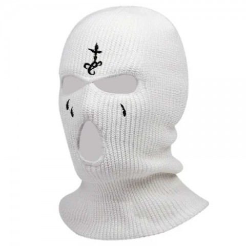 J241104 Men's Warm Cross Embroidered Full Face Balaclava Ski Mask