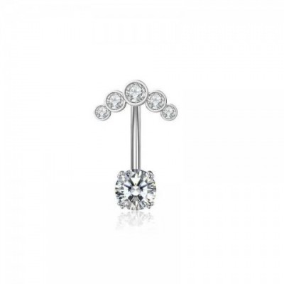 G23Titan Unisex 2 Side CZ Zircon Belly Button Ring 6-16mm Surgical Titanium