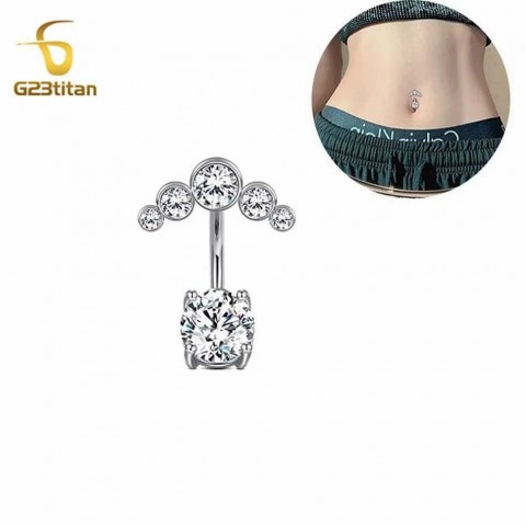 G23Titan Unisex 2 Side CZ Zircon Belly Button Ring 6-16mm Surgical Titanium
