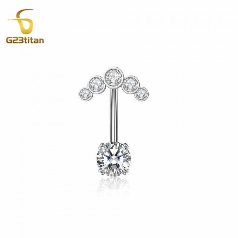G23Titan Unisex 2 Side CZ Zircon Belly Button Ring 6-16mm Surgical Titanium