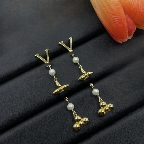 Designer Pearl Dangle Earrings in 18K Gold Plated with Heart Charm