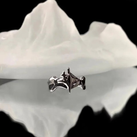Silver Gothic Star Adjustable Ring for Men