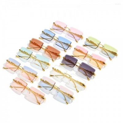 Sunglass Mania Metal Cheetah Frameless Rectangle Sunglasses with Ocean Lens