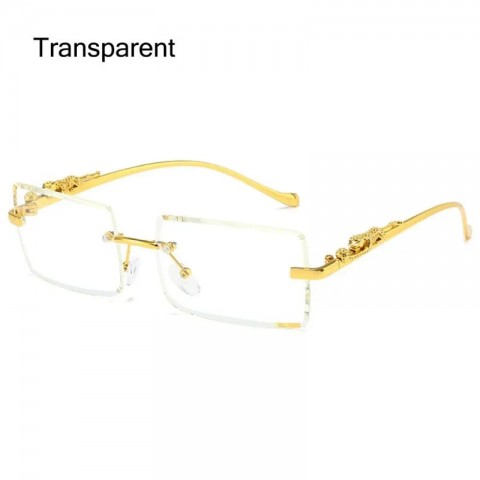 Sunglass Mania Metal Cheetah Frameless Rectangle Sunglasses with Ocean Lens