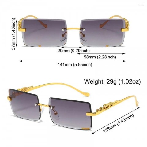Sunglass Mania Metal Cheetah Frameless Rectangle Sunglasses with Ocean Lens