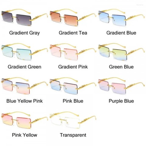 Sunglass Mania Metal Cheetah Frameless Rectangle Sunglasses with Ocean Lens