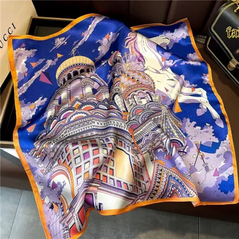 100% Natural Silk Scarf for Women - Fashionable Print Square Shawl & Hijab 2023
