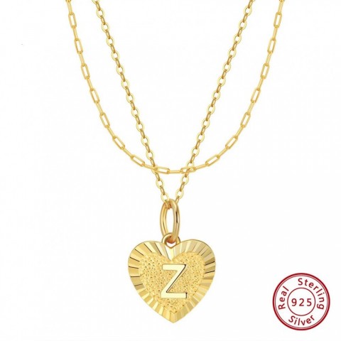 ORSA JEWELS Women's 14K Gold & 925 Sterling Silver Initial Heart Layered Necklace