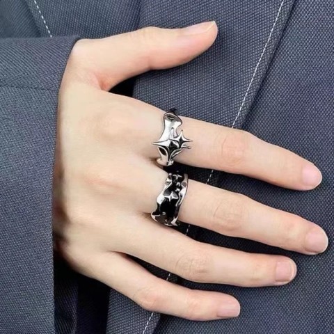 Silver Gothic Star Adjustable Ring for Men