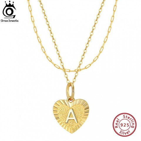 ORSA JEWELS Women's 14K Gold & 925 Sterling Silver Initial Heart Layered Necklace