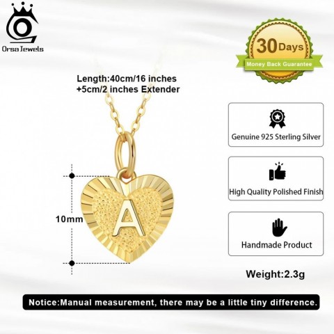 ORSA JEWELS Women's 14K Gold & 925 Sterling Silver Initial Heart Layered Necklace