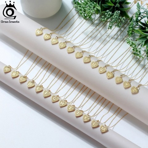 ORSA JEWELS Women's 14K Gold & 925 Sterling Silver Initial Heart Layered Necklace
