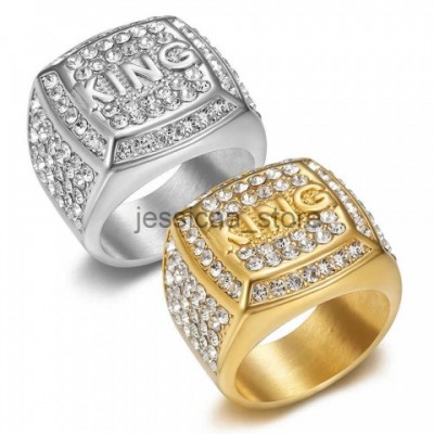 New European & American Hip-Hop Style Artisan Titanium Steel Vaccum Gold Plated Zircon Ring J250505