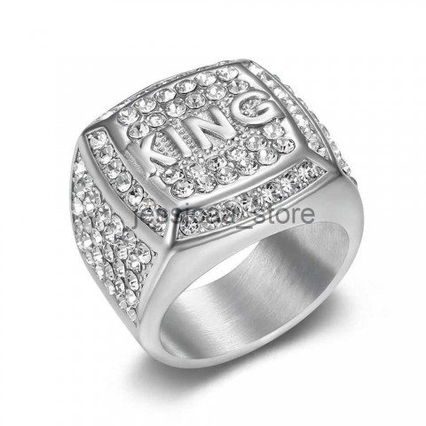 New European & American Hip-Hop Style Artisan Titanium Steel Vaccum Gold Plated Zircon Ring J250505