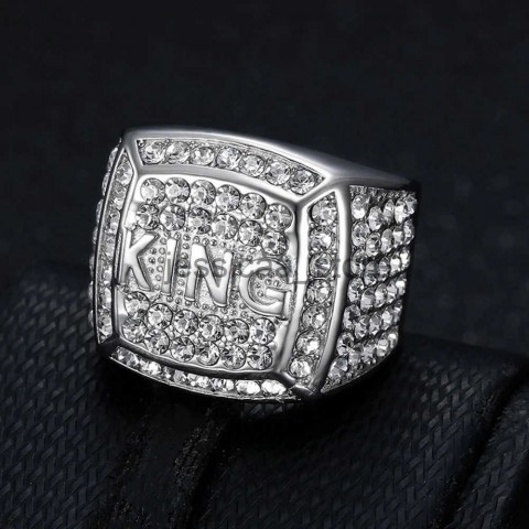 New European & American Hip-Hop Style Artisan Titanium Steel Vaccum Gold Plated Zircon Ring J250505
