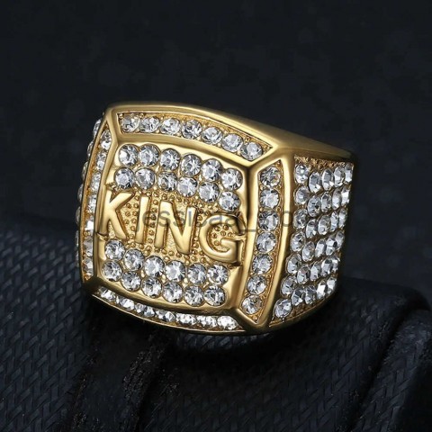 New European & American Hip-Hop Style Artisan Titanium Steel Vaccum Gold Plated Zircon Ring J250505