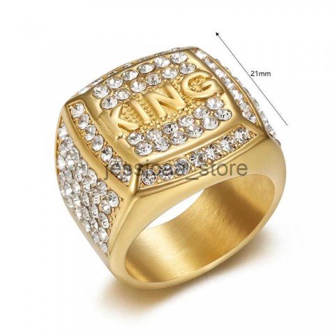 New European & American Hip-Hop Style Artisan Titanium Steel Vaccum Gold Plated Zircon Ring J250505