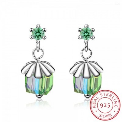 Lekani Women's Flower Stud Earrings 925 Sterling Silver Crystal Fine Jewelry